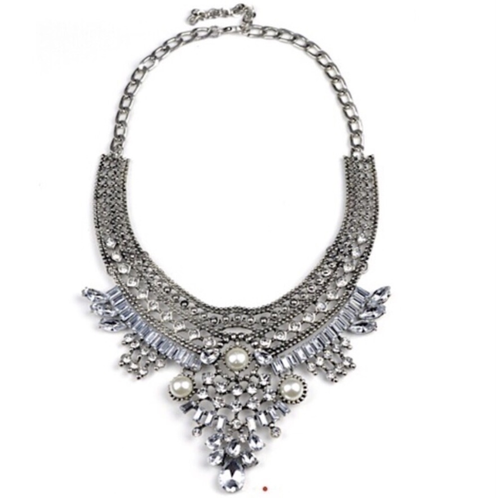 STATEMENT NECKLACE, CRYSTAL AND PEARL BOHO TRIBAL NECKLACE, BRIDAL NECKLACE